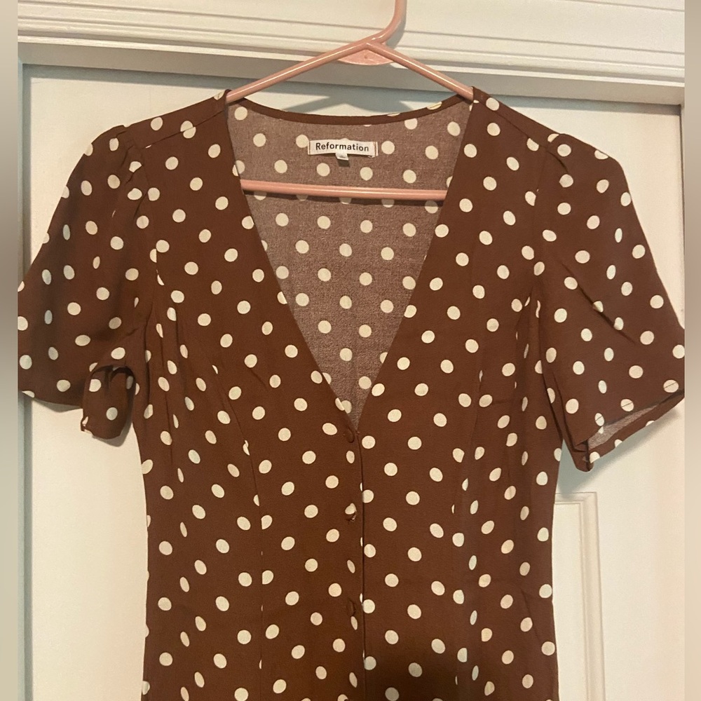 Reformation Brown Polka Dot Dress - Picture 3 of 5